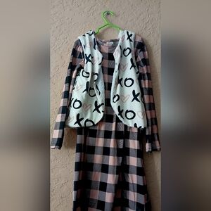 Plaid and XO Patterned Dress with Vest